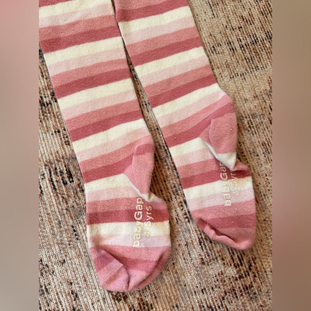 Pink and White Striped Kids Tights 4-5 - Picture 2 of 2
